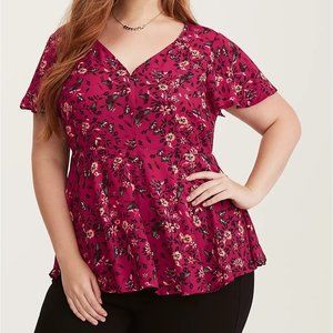 FLORAL PRINT GEORGETTE FLUTTER SLEEVE BLOUSE
